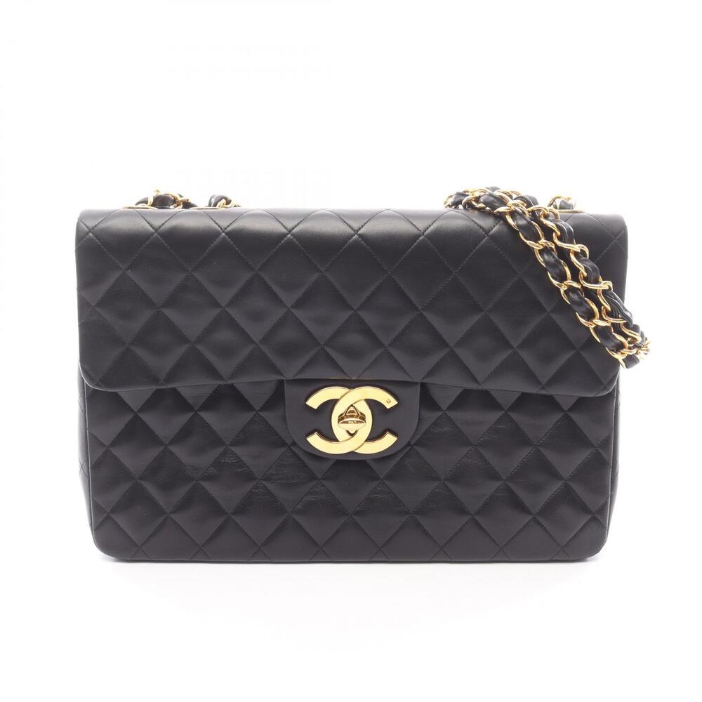 Chanel Matelasse Single Flap Shoulder Bag Lambskin Sheepskin Black